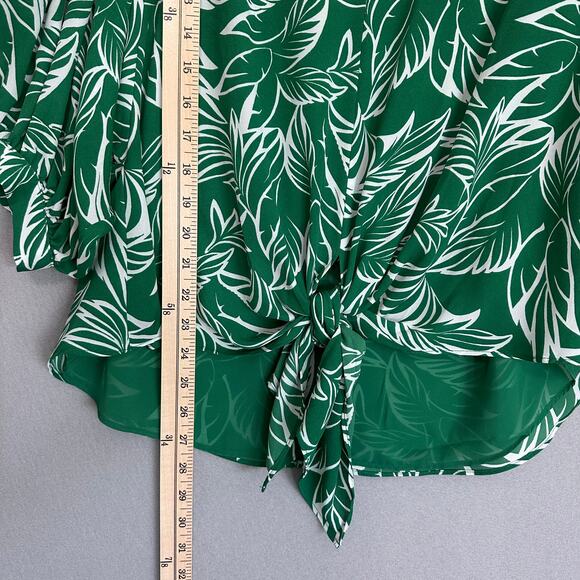 Chicos Tie-Front Green Palm V-Neck Tropical Blouse Green Sz 0 US 4/6 Small - Picture 10 of 11